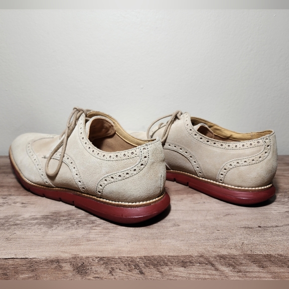 Cole Haan Grandsprint Wingtip Oxfords Mens Beige Suede Leather Shoes Size 10.5M - Picture 4 of 11